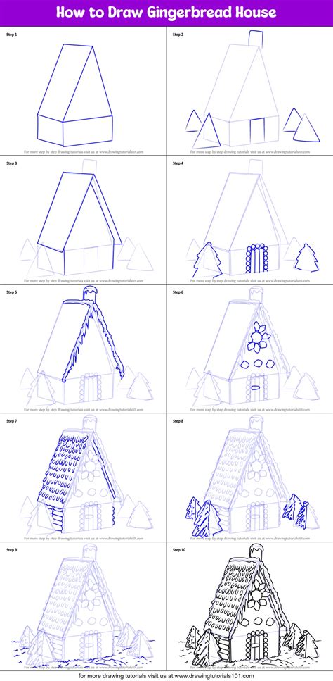 How to Draw Gingerbread House printable step by step drawing sheet : DrawingTutorials101.com