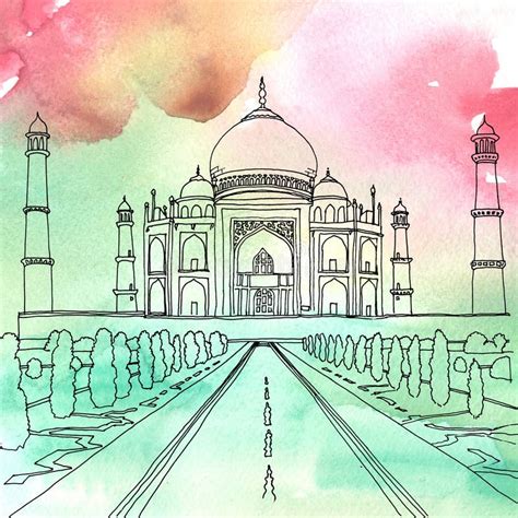 Dibujo De Taj Mahal Agra La India Stock De Ilustración Ilustración