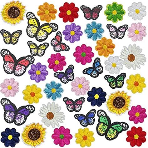 42pcs Embroidered Flowers Butterfly Iron On Patches Sunflower Daisy Patch For