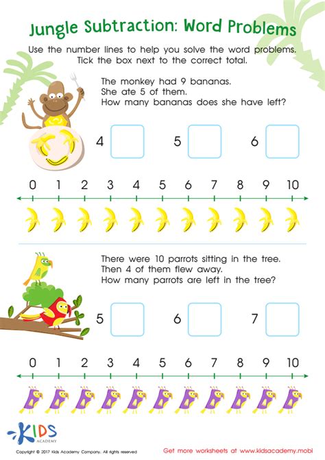 Jungle Subtraction Word Problems Substraction Worksheet Printable