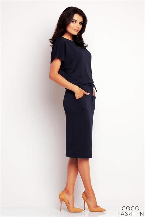 Dark Blue Midi Dress With Side Pockets