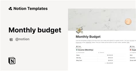 Monthly Budget Template By Notion Notion Marketplace