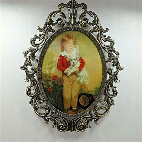 Vintage Ornate Brass Convex Glass Picture Frame 13 3 4 X 10 1 2 X 1