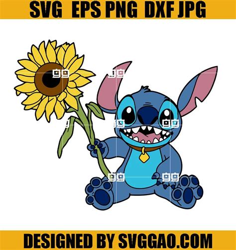 Stitch Holding A Sunflower Svg Stitch Sunflower Svg Cartoon Svg