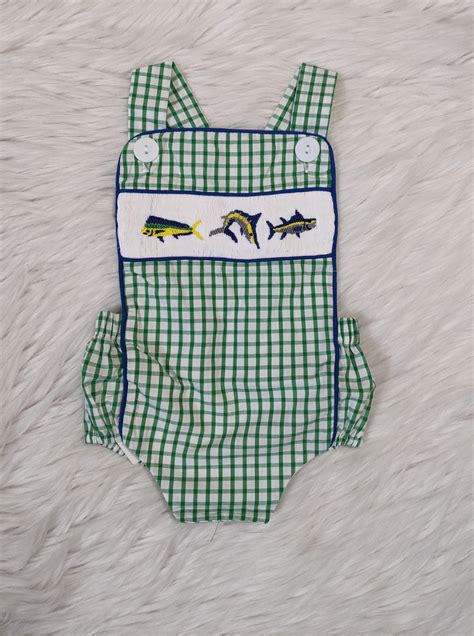 Deep Sea Fishing Smocked Boys Bubble Olive You Kids Clothing