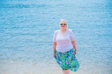 Plus Size Blonde Woman At Beach Lifestyle Stock Photo Image Of