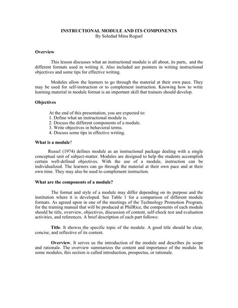 Instructional Module And Its Components