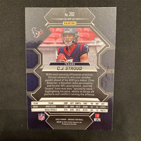 Cj C J Stroud Panini Mosaic Base Rookie Card Houston Texans