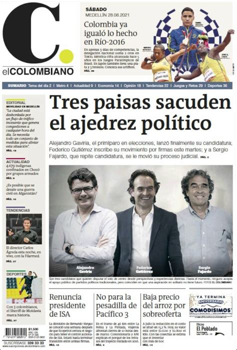 Newspaper El Colombiano (Colombia). Newspapers in Colombia. Today's ...