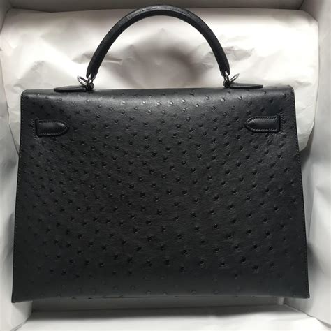 Singapore Hermes Kelly 35 Ostrich 原廠南非KK鴕鳥皮 CK89 Noir 黑色 銀扣 Qatar