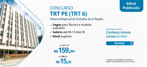 Concurso Trt Pe Trt Edital Publicado Iniciais At R Mil