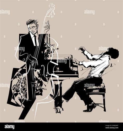 Double Bass And Piano Player Jazz Or Classic Musicians Vector Illustration Stock Vector