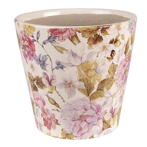 Clayre Eef Bloempot Ø 17x16 cm Roze Beige Keramiek Bloemen