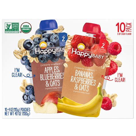 Happy Baby Organic Baby Food Pouches, Mixed Flavors (4 Ounce, 10 Pack ...