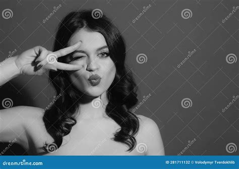 Winking Girl Woman Portrait People Emotions Concept Positive