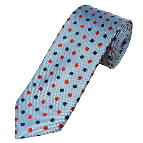 Tresanti Celeste Sky Blue Navy And Red Polka Dot Mens Silk Tie From