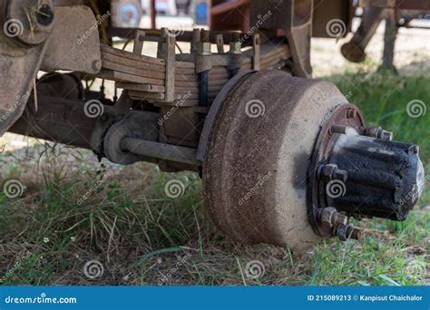 Maintenance A Truck Wheels Hub And Bearing Dirty Heavy Truck Drum