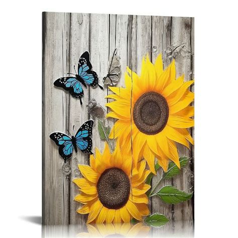 JEUXUS Sunflower Butterfly Canvas Wall Art Modern Artwork Prints