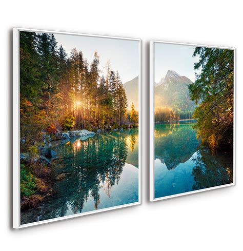 Quadro Decorativo Canvas Lago Lindo Raios De Sol Floresta Quadro