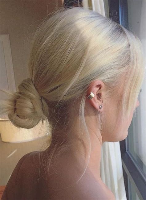 ♥ Pinterest Deborahpraha ♥ Messy Bun Hair Style Platinum Hair