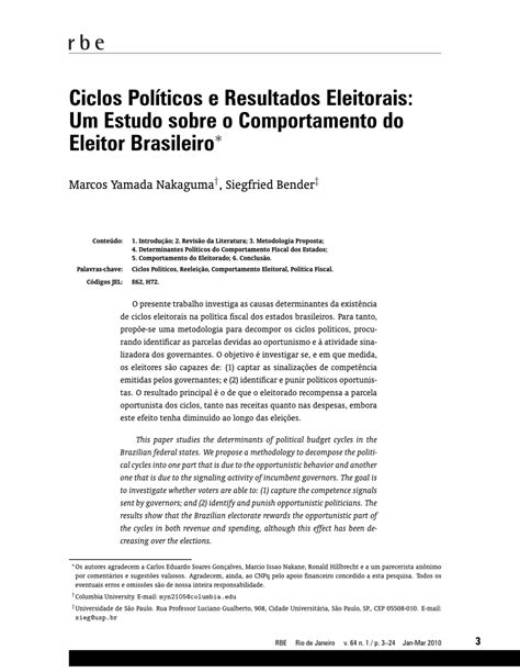 PDF Ciclos Políticos e Resultados Eleitorais Um Estudo sobre o