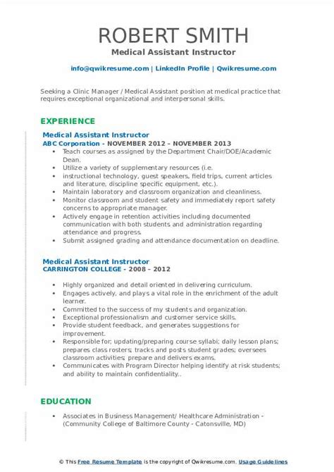 Medical Assistant Instructor Resume Samples Qwikresume