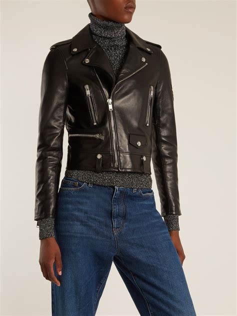 Lyst - Saint Laurent Shrunken-fit Leather Biker Jacket in Black