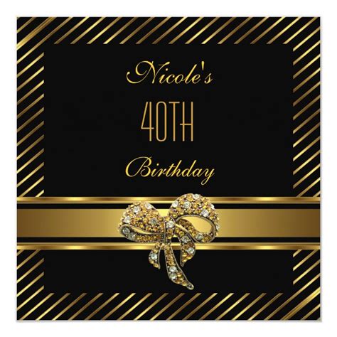 Elegant Black Gold Stripe 40th Birthday Invitation Zazzle