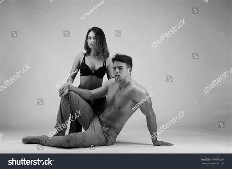 Стоковая фотография 406680061 Sexy Young Naked Couple Muscular Boy