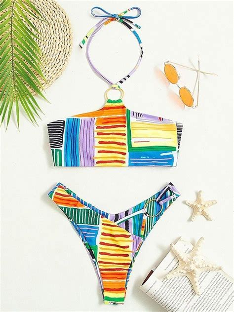 Emmiol Envío gratis 2025 Conjunto de bikini a rayas con bloque de color