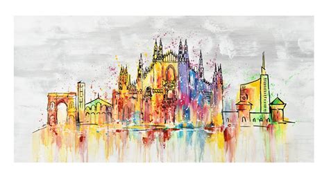 Bild Gemalt Mailand Skyline Silhouette Kaufen Home24