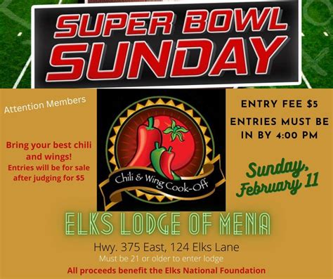 2024 Elks Super Bowl Sunday Chili And Wings Cook Off Mena Elks Lodge 781