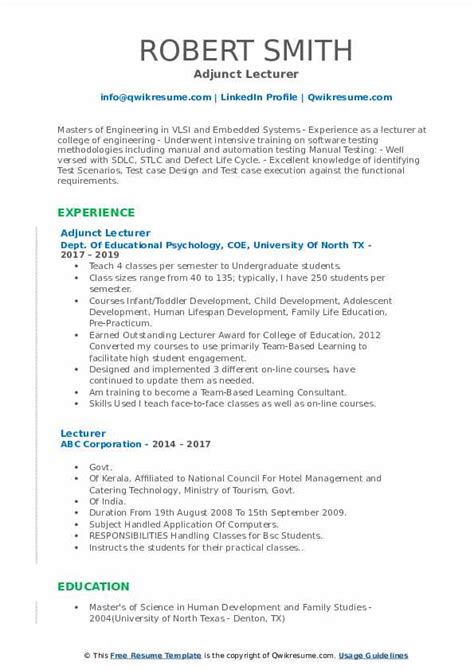 Lecturer Resume Sample