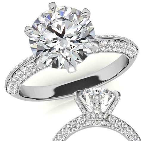 Round Moissanite Double Row Pave Knife Edge Style Engagement Ring