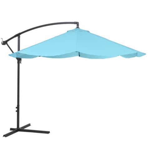 Pure Garden 10 Foot Aluminum Offset Patio Umbrella Sky Blue Cross Base Heavy Duty 1 Unit Fred