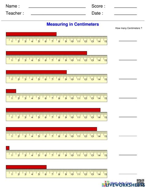 Measuring Centimeters With Half Mark Online Exercise For Live Worksheets