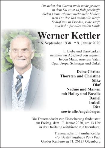 Traueranzeigen Von Werner Kettler Nordwest Trauer De