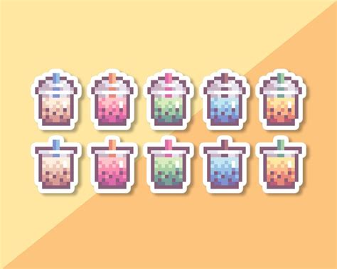 Boba Tea Stickers 5 Flavors 1 Inch Pixel Art Die Cut Matte Vinyl Stickers Etsy Uk Pixel Art