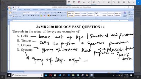 JAMB 2020 BIOLOGY PAST QUESTION 14 Rods In The Retina YouTube