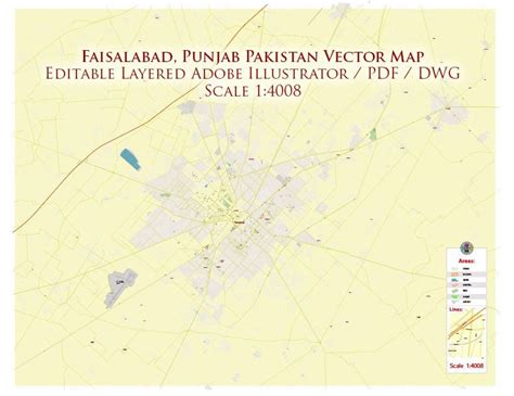 Faisalabad Pakistan Map Vector Exact High Detailed City Plan editable Adobe PDF + DWG AutoCAD ...