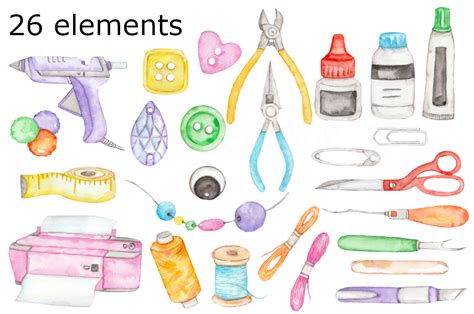 Craft Supplies Watercolor Clipart By Goodfairyclipart TheHungryJPEG