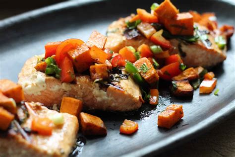 Grilled Salmon With Roasted Sweet Potato Salsa Fully Mediterranean