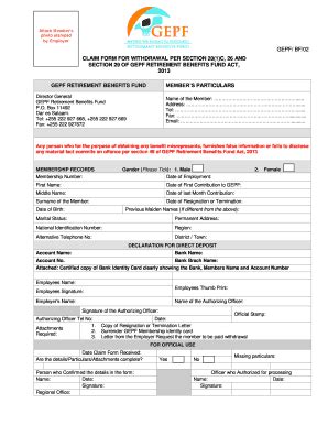 Fillable Online Gepf Or CLAIM FORM FOR WITHDRAWAL PER SECTION 201C 26