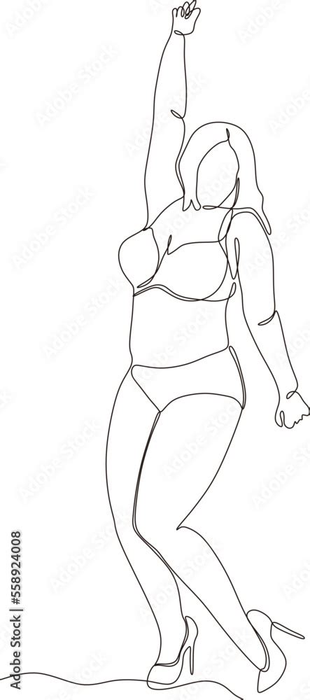 Continuous Line Art Of A Sexy Pin Up Girl In A Classic Pin Up Pose