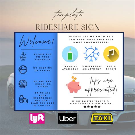 Uber Lyft Taxi Rideshare Welcome Sign For Guest Reviews Instant