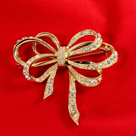 Kjl Bow Brooch Kenneth Jay Lane For Avon Gold Tone Clear Etsy