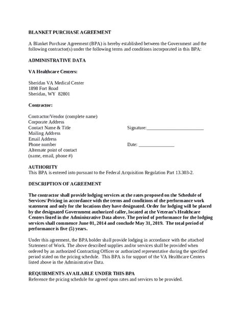 About Blanket Purchase Agreement Bpaoffice Of Management Doc Template