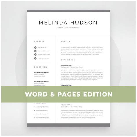 Modern Resume Template For Word Mac Pages Professional 1 2 Page