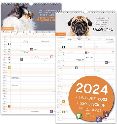 Calendrier Familial 2024 5 Colonnes Animaux Amusants