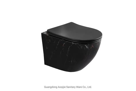 Black Marble Design Wall Hung Toilet Ceramic Black Seat Set Bathroom